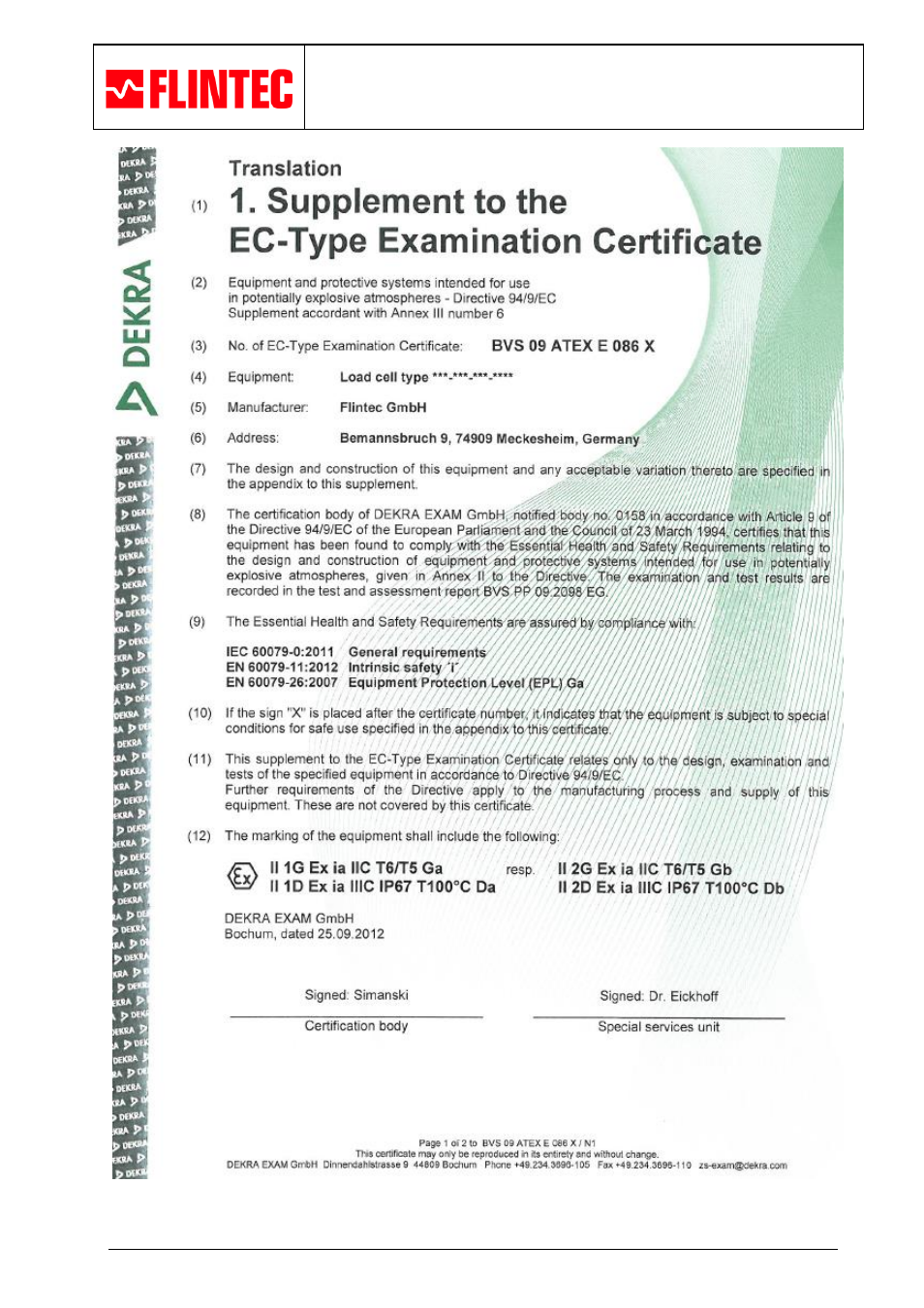 Flintec ATEX User Manual | Page 11 / 12