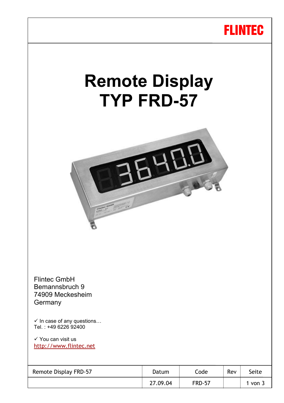 Flintec FRD-57 User Manual | 3 pages