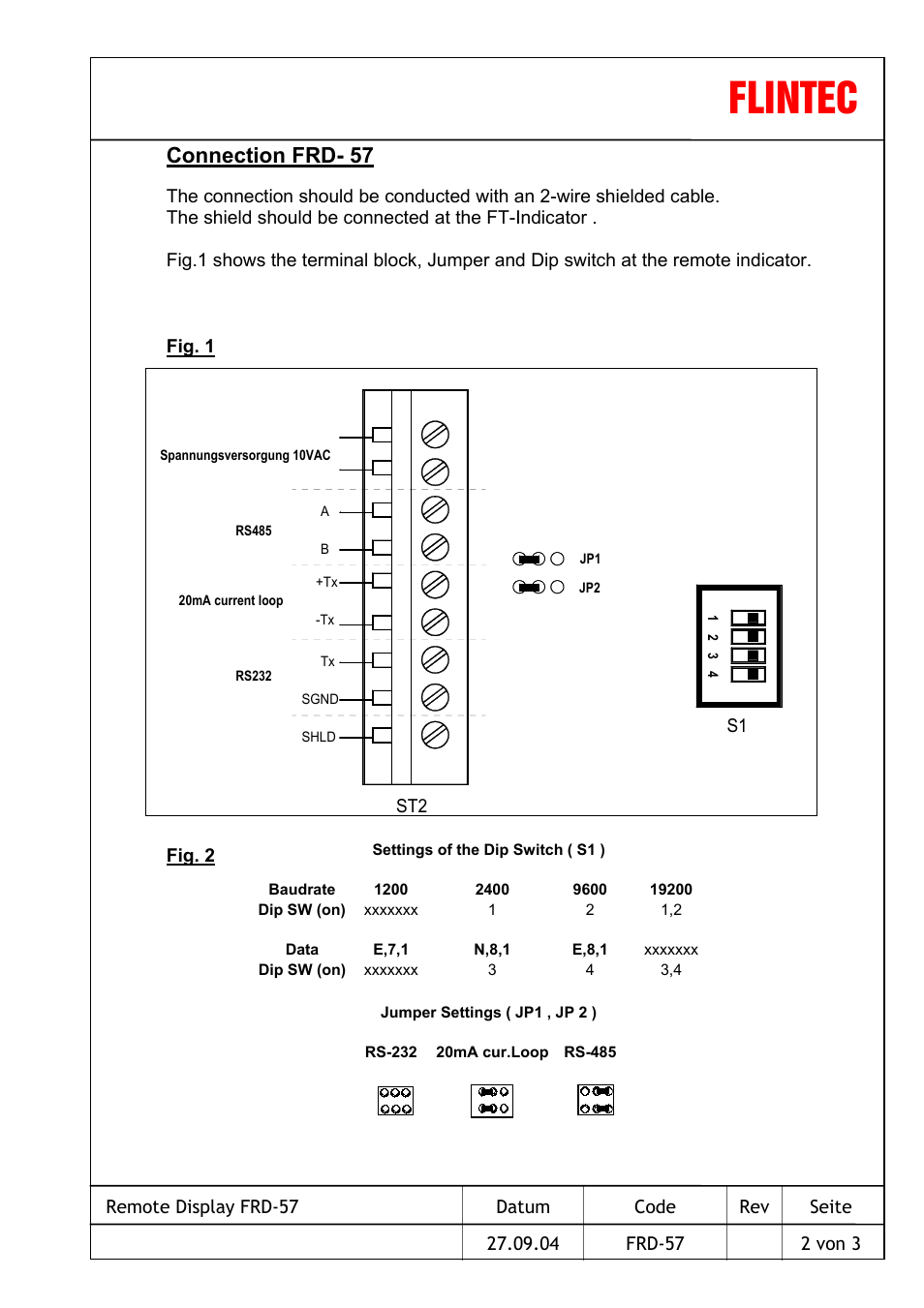 Flintec, Connection frd- 57 | Flintec FRD-57 User Manual | Page 2 / 3