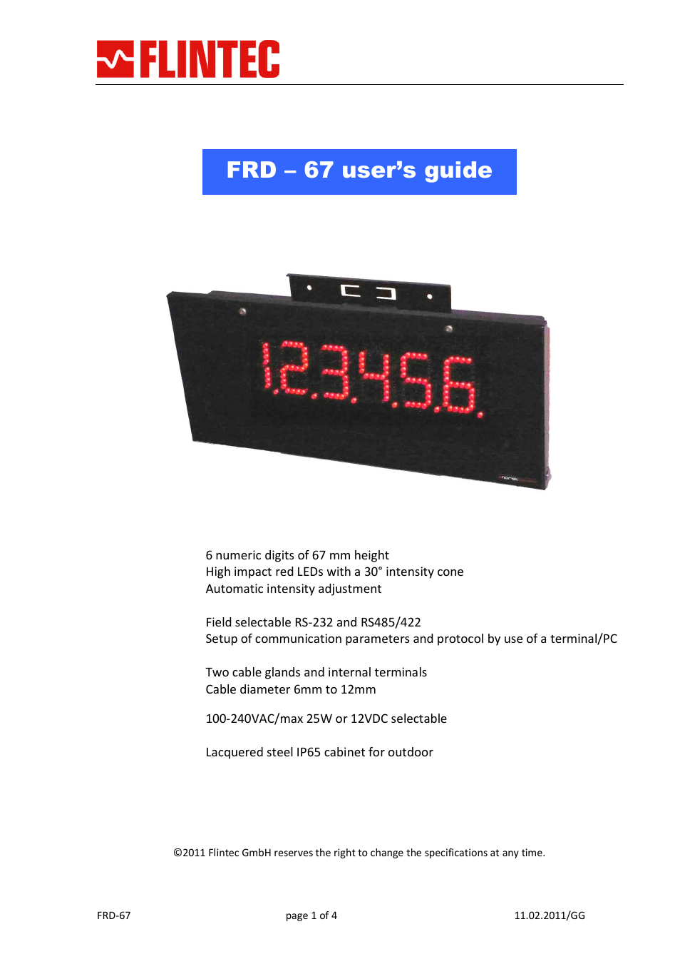 Flintec FRD – 67 User Manual | 4 pages