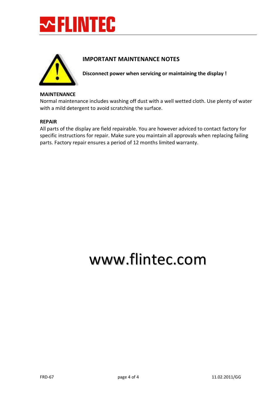 Flintec FRD – 67 User Manual | Page 4 / 4