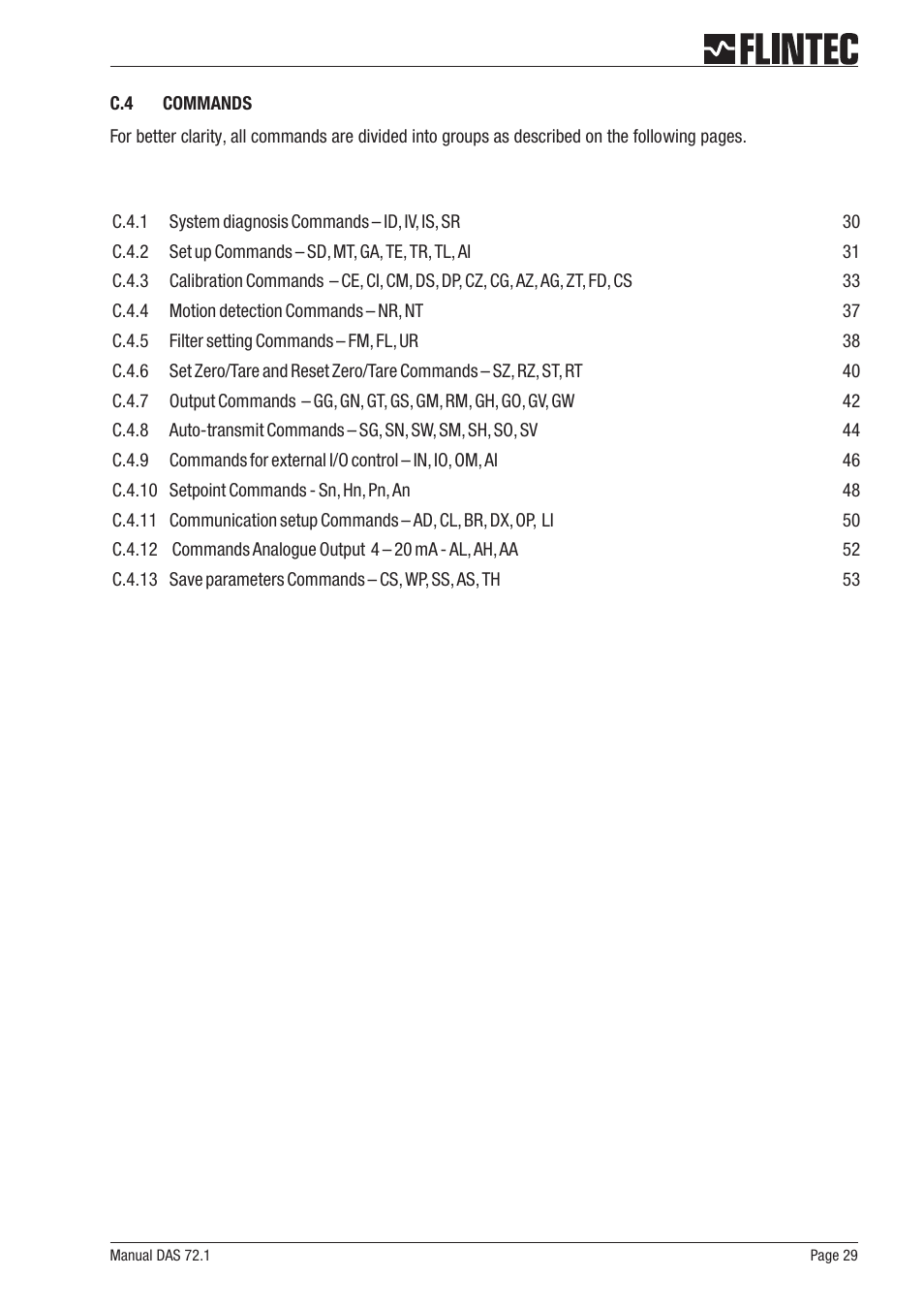 C.4 commands 29 | Flintec DAS 72.1 User Manual | Page 29 / 57