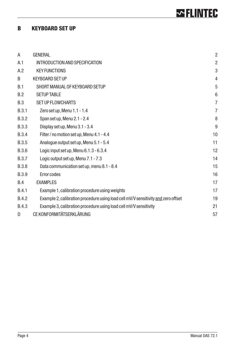 B keyboard set up 4 | Flintec DAS 72.1 User Manual | Page 4 / 57