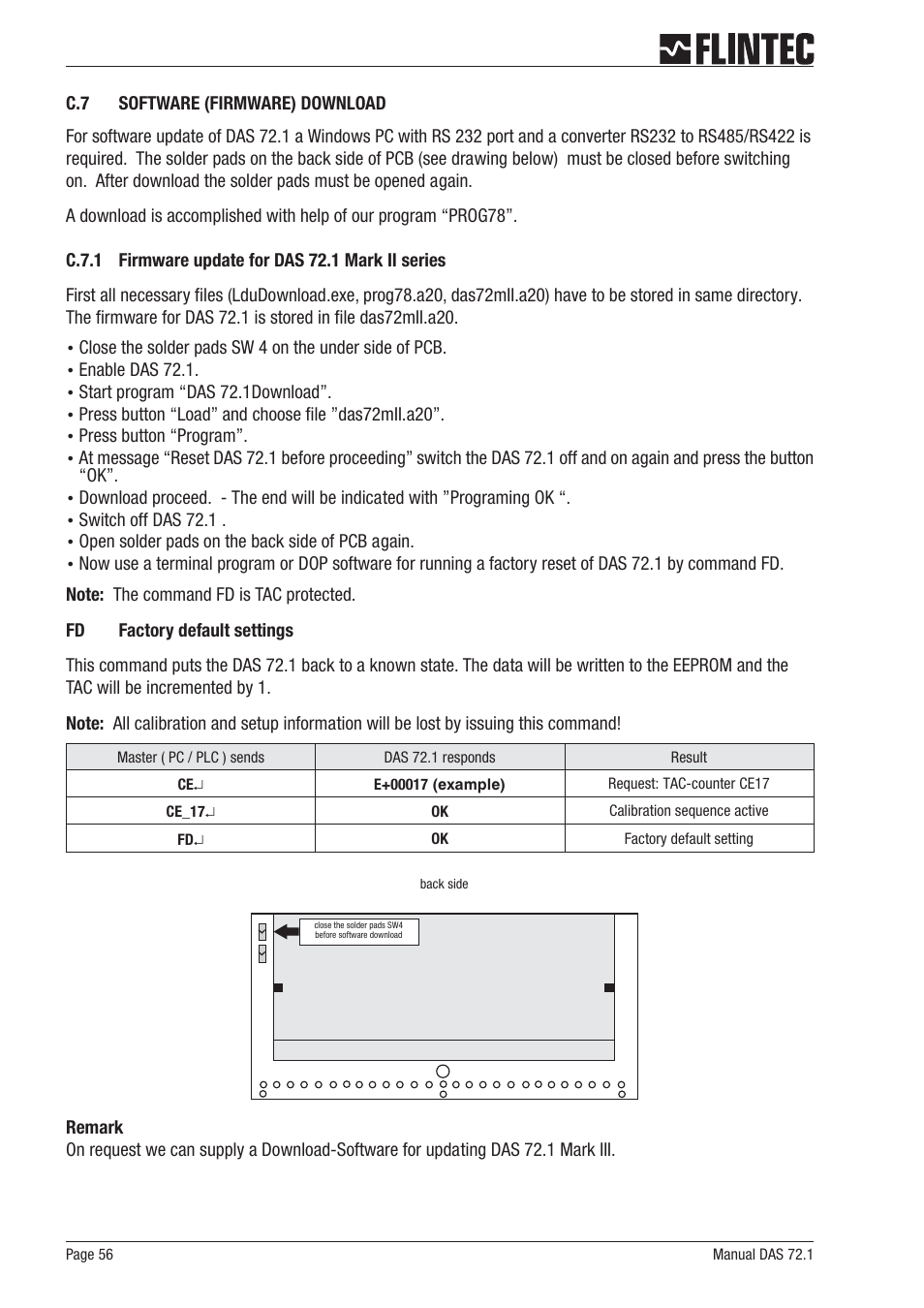 D ce konformitätserklärung 57, C.7 software (firmware) download 56 | Flintec DAS 72.1 User Manual | Page 56 / 57