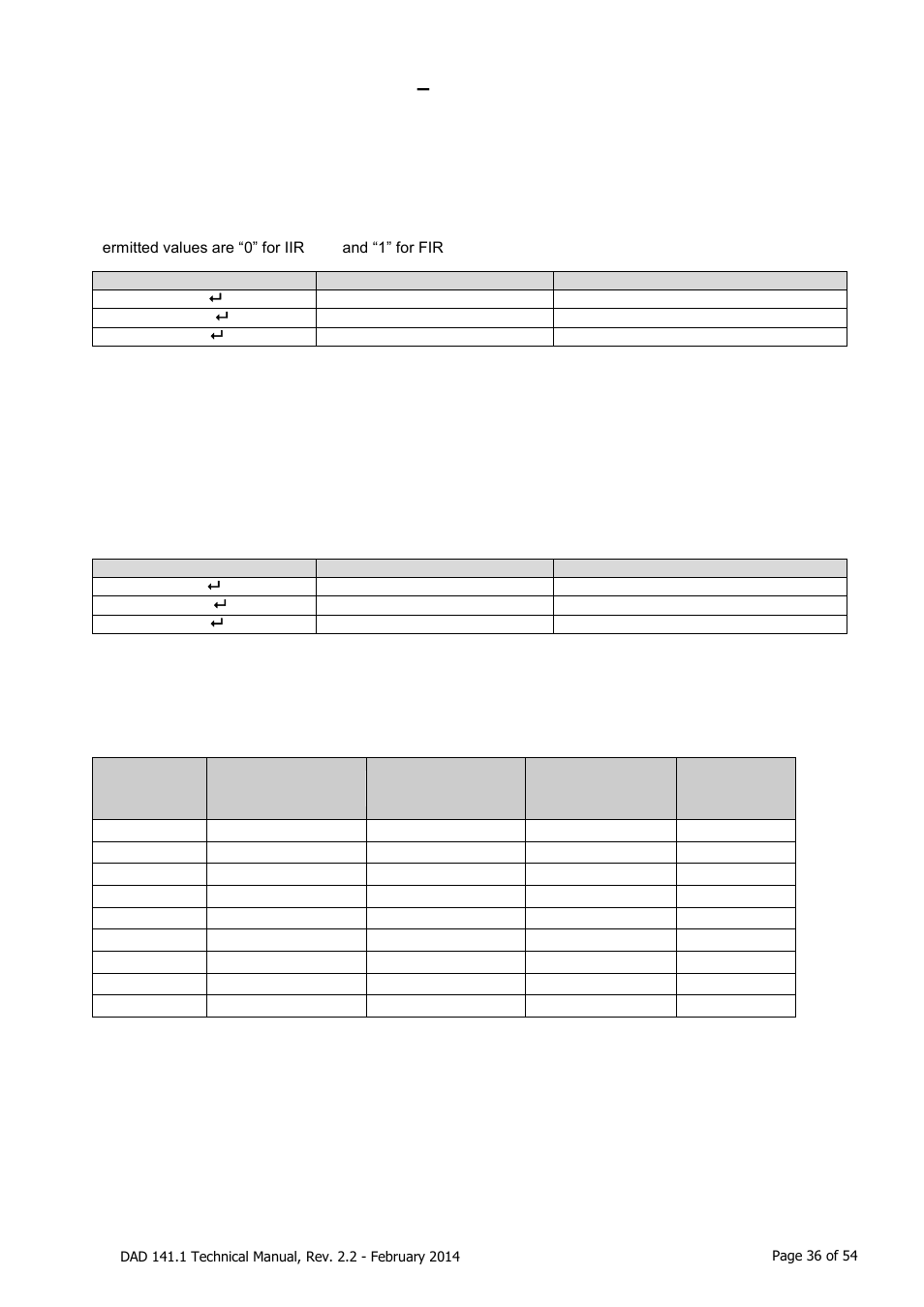 Filter setting commands, Fm, fl, ur, Fm filter mode [ index 0x2110 | Fl filter settings [ index 0x2106, Filter setting commands – fm, fl, ur | Flintec DAD 141.1 User Manual | Page 36 / 54