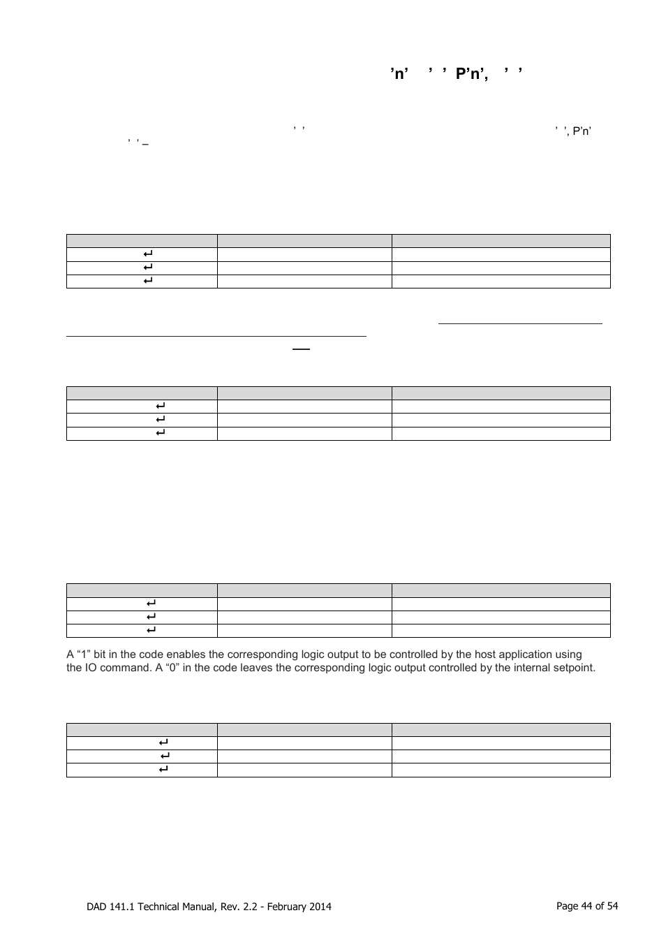 Logic output commands, Io, om, s’n’, h’n’, p’n’, a’n’, ht | Flintec DAD 141.1 User Manual | Page 44 / 54