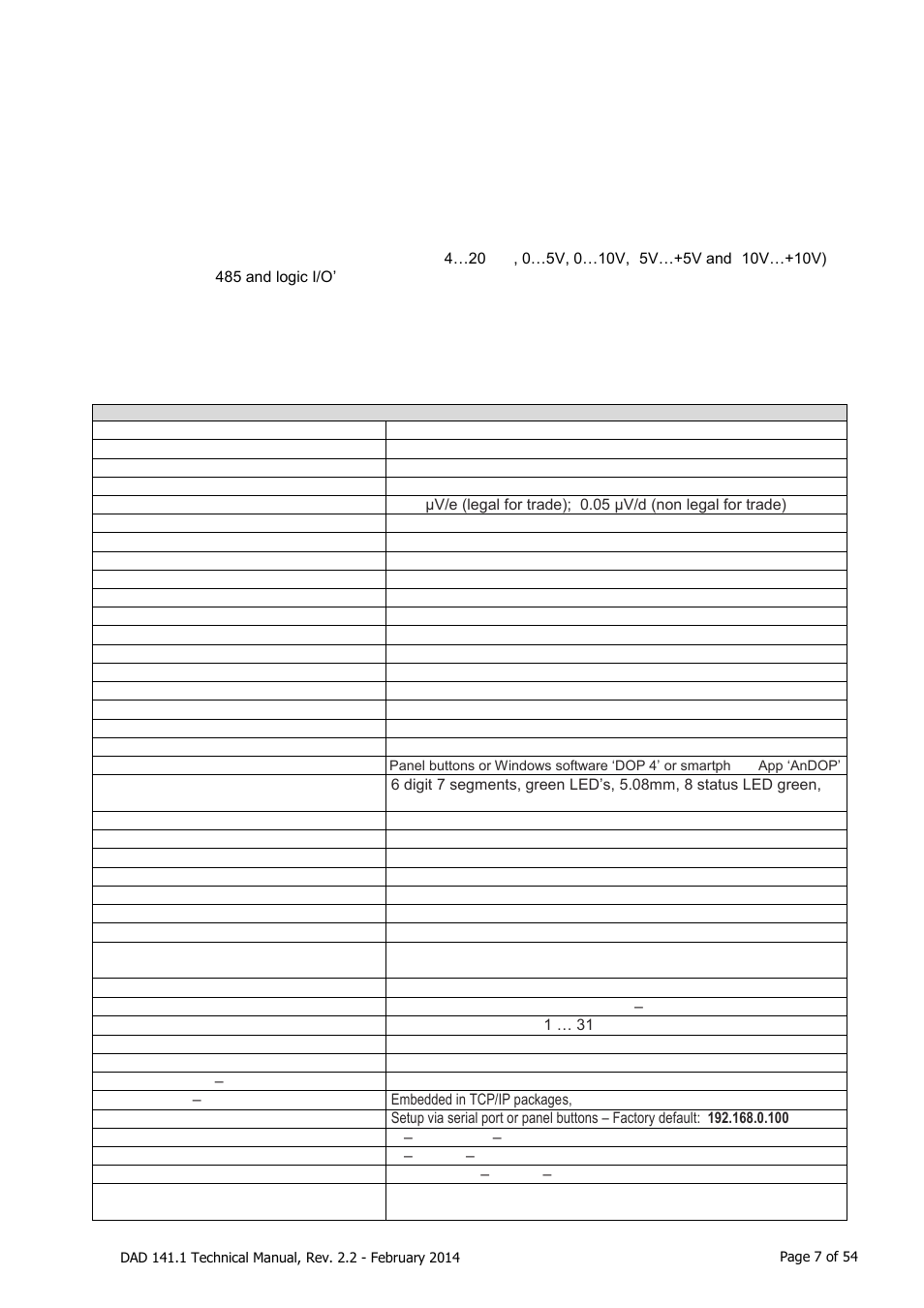 Introduction and specifications | Flintec DAD 141.1 User Manual | Page 7 / 54