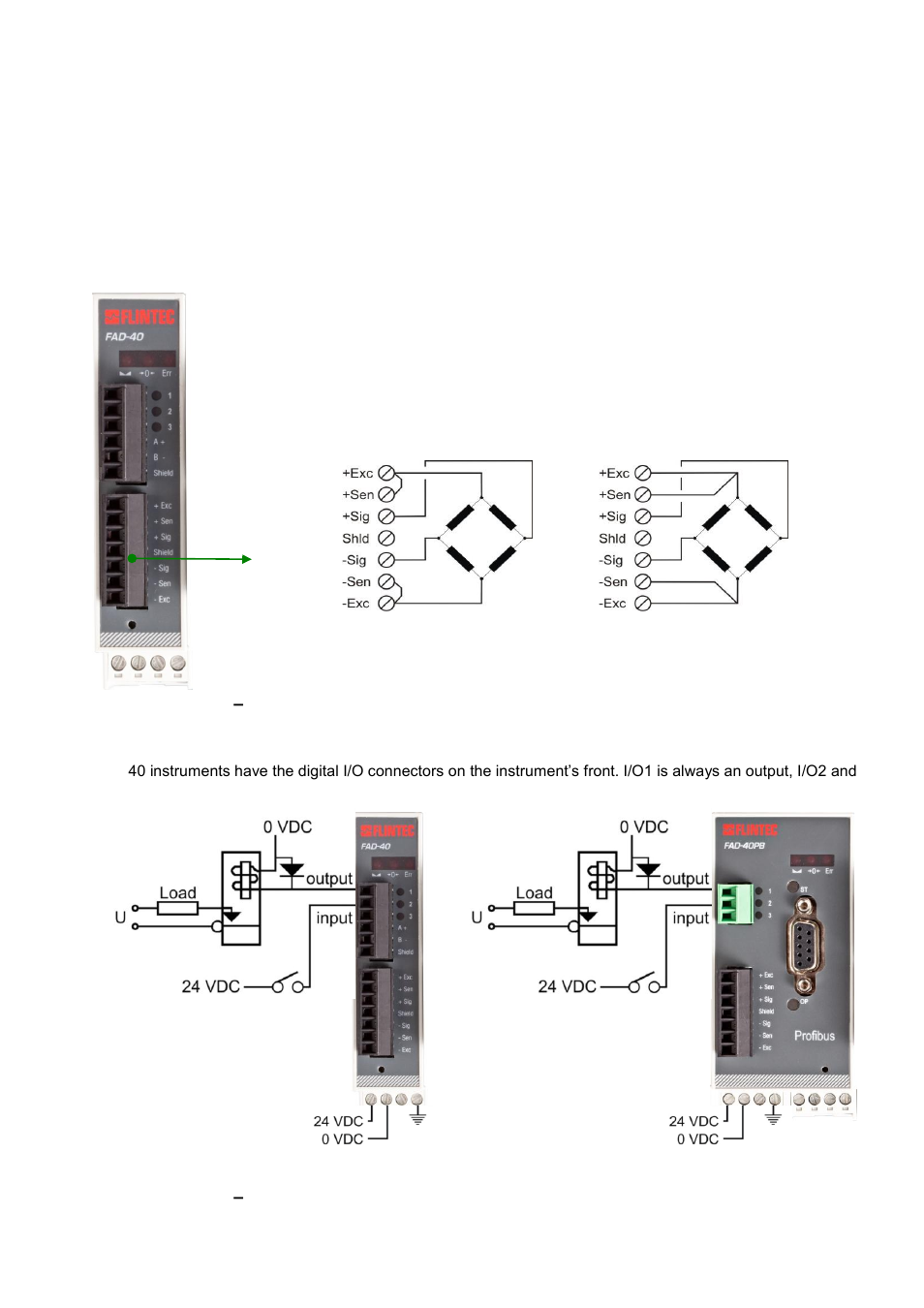 Load cell connection, Digital i/o connection | Flintec FAD-40 User Manual | Page 11 / 52