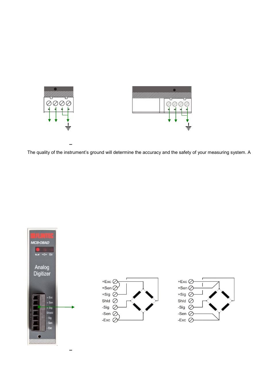 Electrical connections, Power supply and grounding, Load cell connection | Flintec MCS-08 User Manual | Page 12 / 52