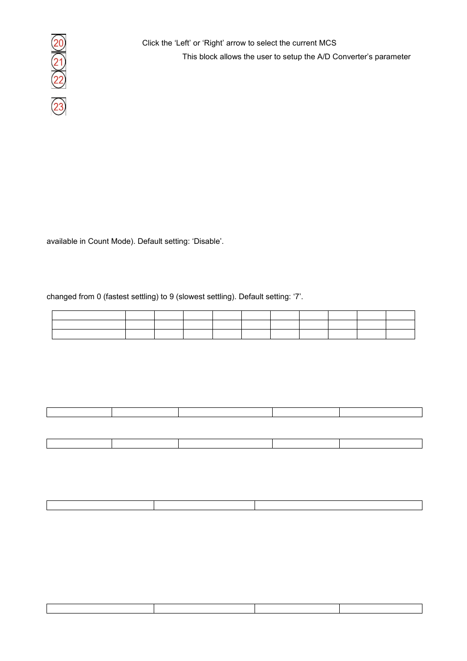 Scale parameters, Increased external resolution, Digital filter | Motion detection, Power on zero, Zeroing range | Flintec MCS-08 User Manual | Page 17 / 52