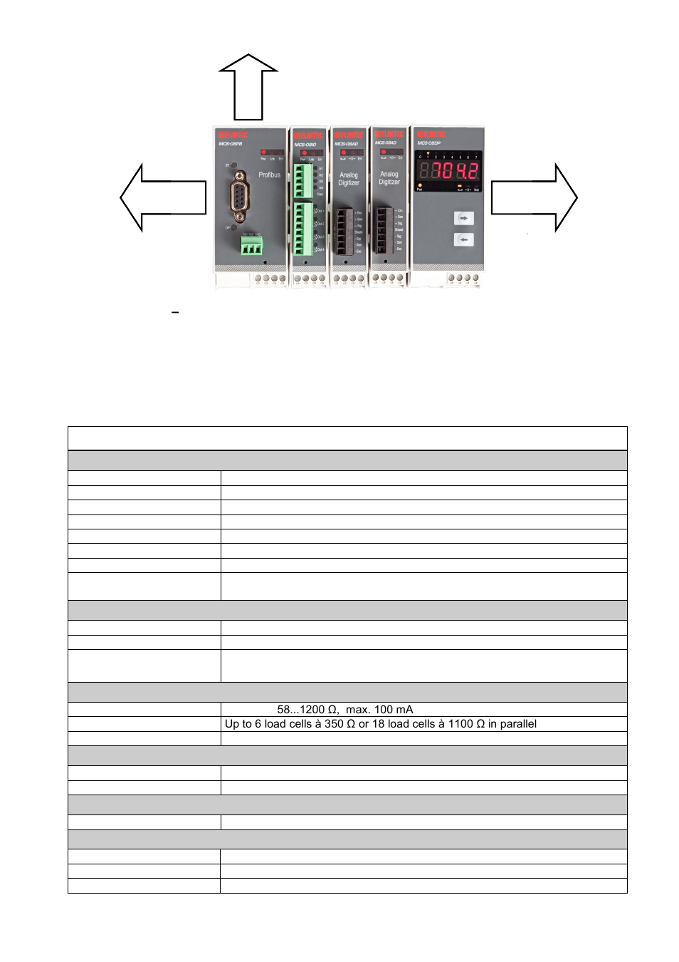 Specifications, N -b u s | Flintec MCS-08 User Manual | Page 7 / 52