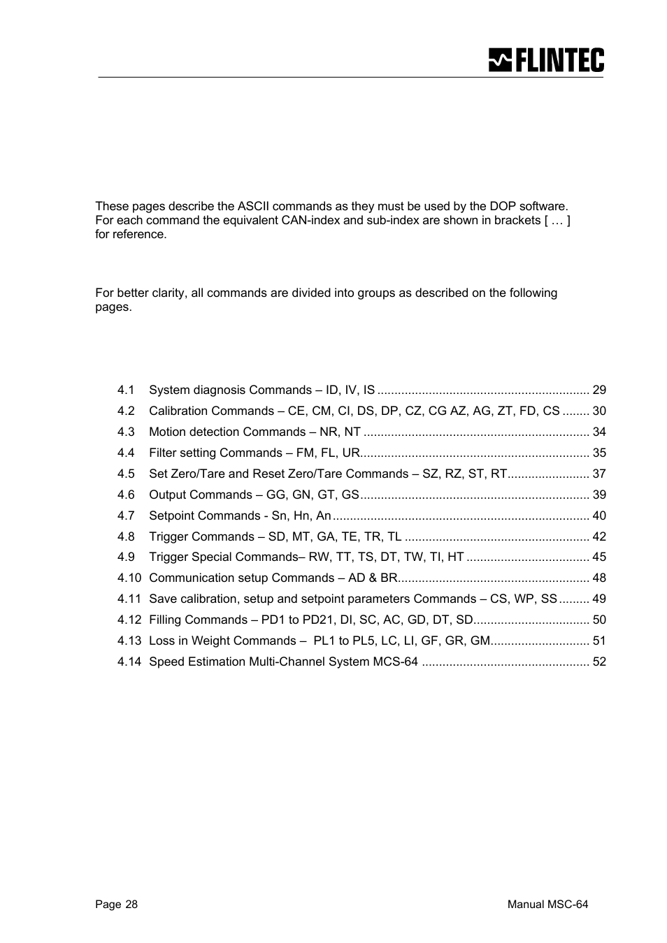 Part b 4 commands, Commands | Flintec MCS-64 CANbus User Manual | Page 28 / 62