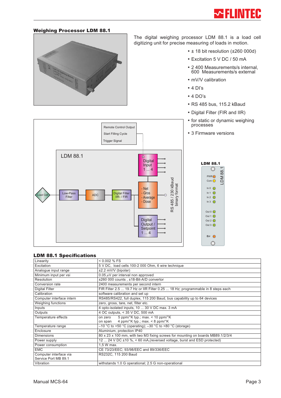 Ldm 88.1, Manual mcs-64 page 3 | Flintec MCS-64 CANbus User Manual | Page 3 / 62