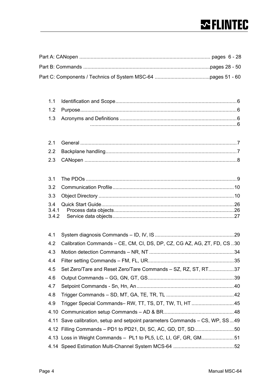 Flintec MCS-64 CANbus User Manual | Page 4 / 62