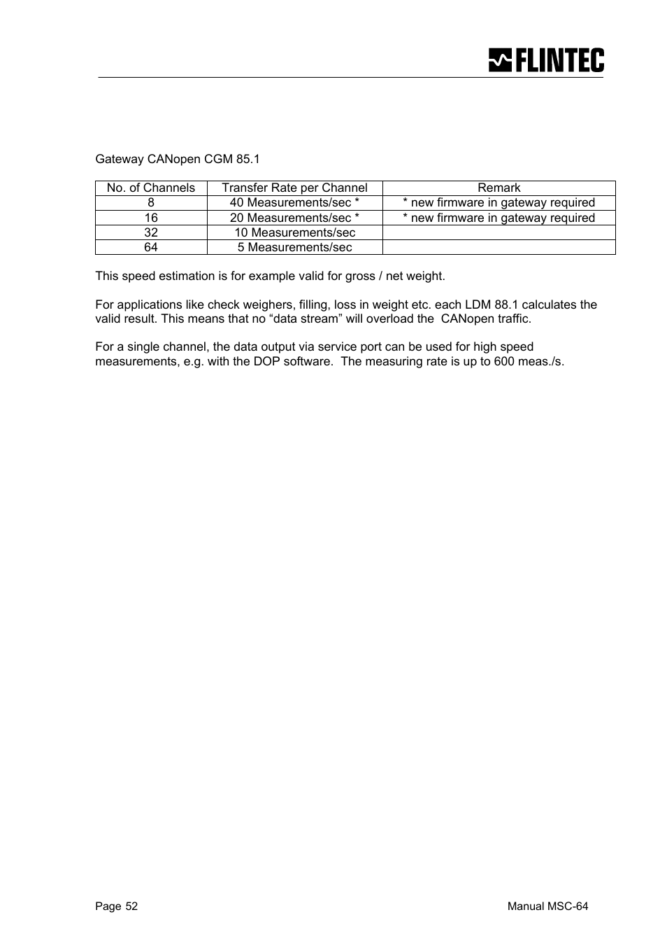 Speed estimation multi-channel system mcs-64 | Flintec MCS-64 CANbus User Manual | Page 51 / 62