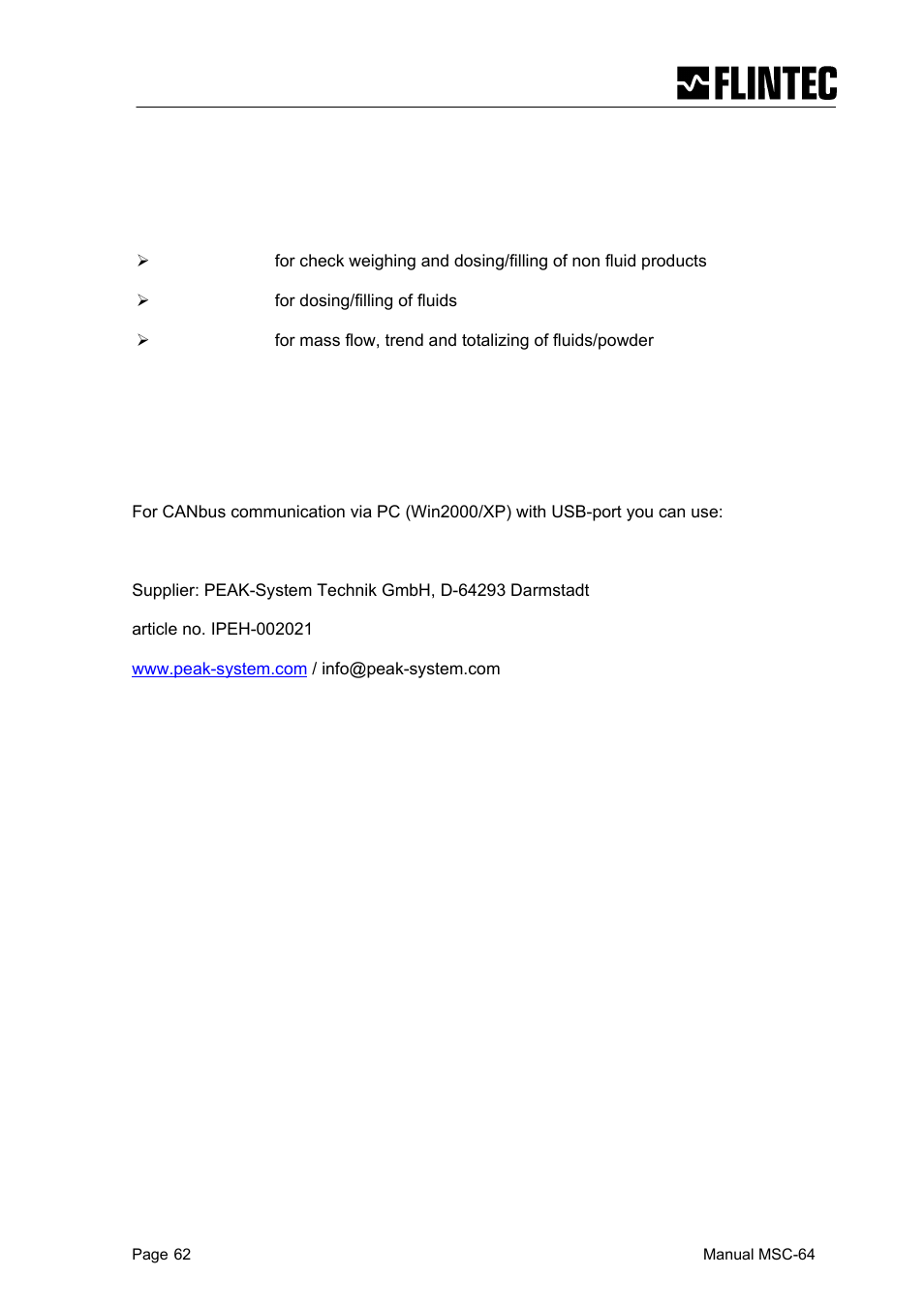 Flintec MCS-64 CANbus User Manual | Page 61 / 62