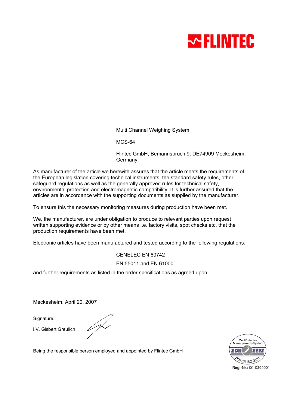 Flintec MCS-64 CANbus User Manual | Page 62 / 62