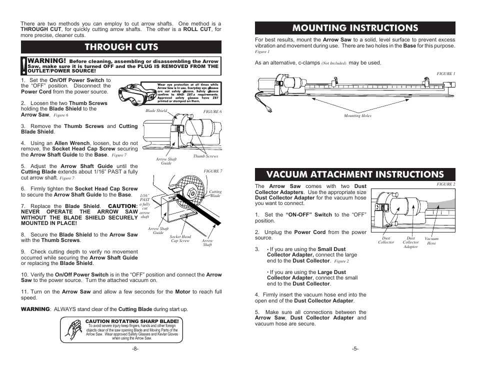 Mounting instructions, Vacuum attachment instructions, Through cuts | On of f | Cabela's PRECISE CUT 52-0601 User Manual | Page 5 / 6