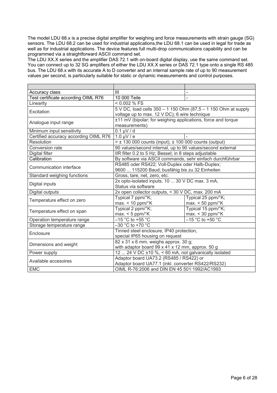 Introduction and specifications | Flintec LDU 68.2 User Manual | Page 6 / 28