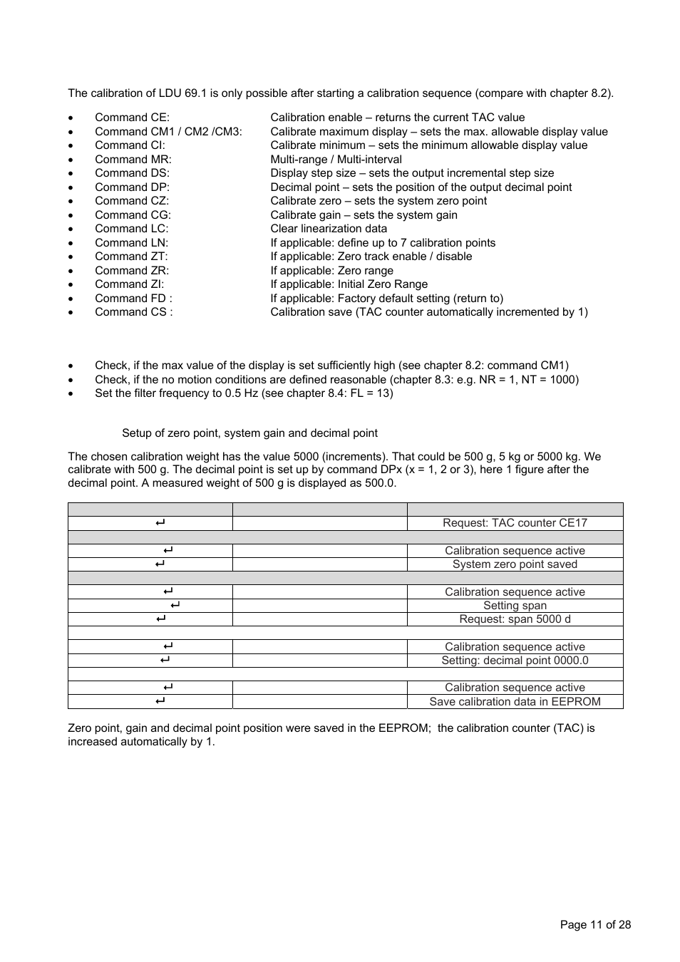 Calibration and calibration sequence | Flintec LDU 69.1 User Manual | Page 11 / 28