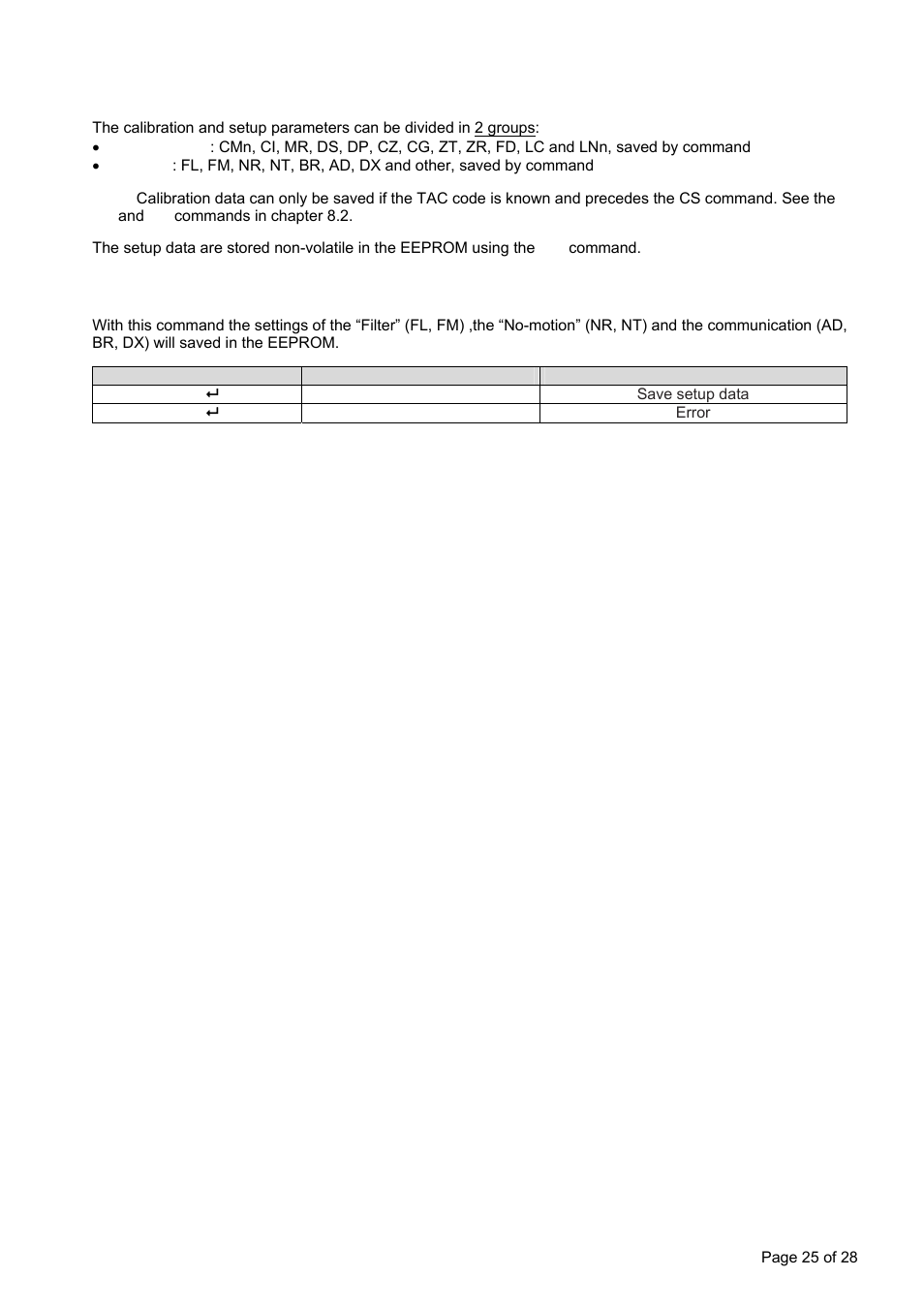 Save calibration and setup data commands – cs, wp | Flintec LDU 69.1 User Manual | Page 25 / 28