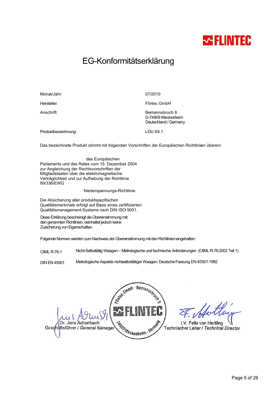 Eg-k ec-d, Konform declarat, Mitätserk tion of c | Klärung conform, Declarat, Tion of c, Conform, Mity | Flintec LDU 69.1 User Manual | Page 5 / 28