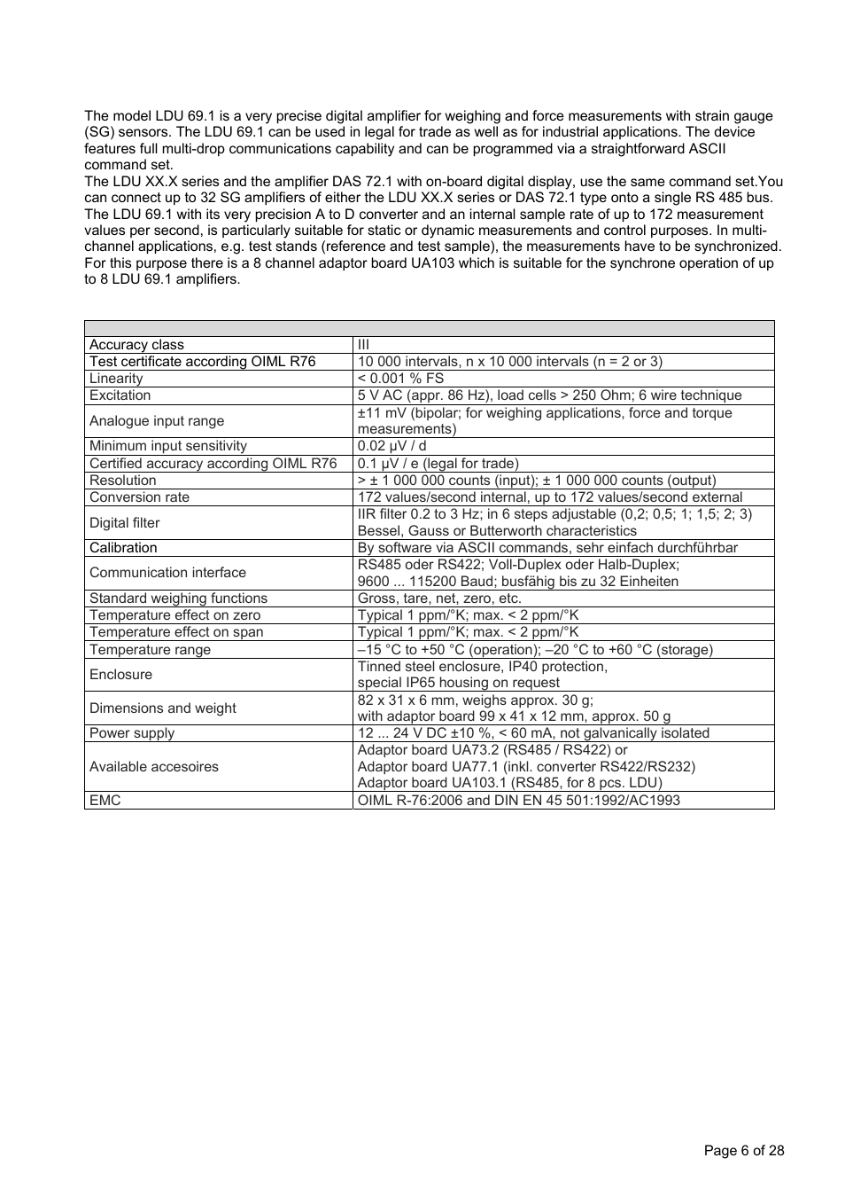 Introduction and specifications | Flintec LDU 69.1 User Manual | Page 6 / 28