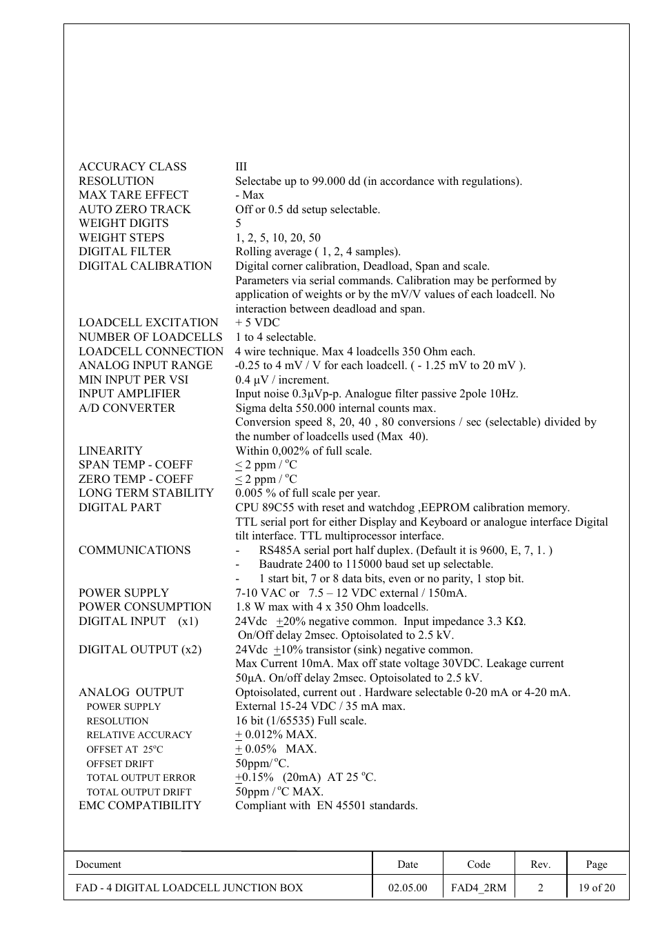 Flintec, 8specifications - maintenance | Flintec FAD-4 User Manual | Page 19 / 26