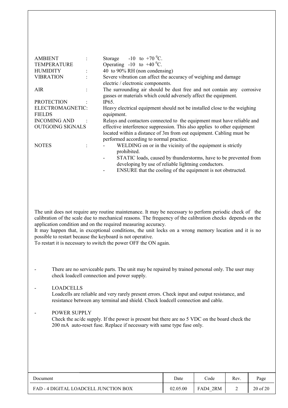 Flintec | Flintec FAD-4 User Manual | Page 20 / 26