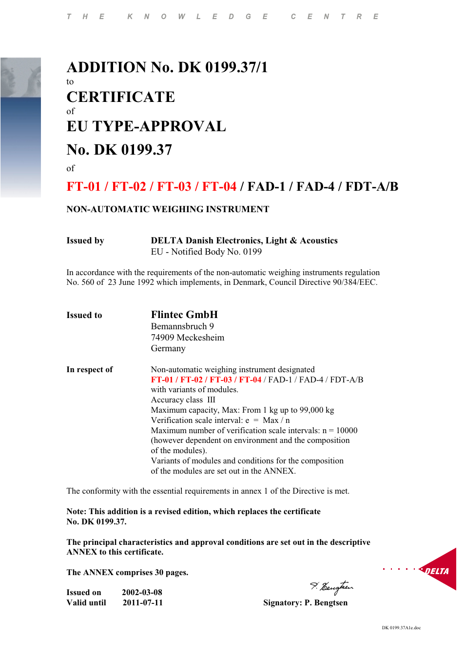 Certificate | Flintec FAD-4 User Manual | Page 22 / 26