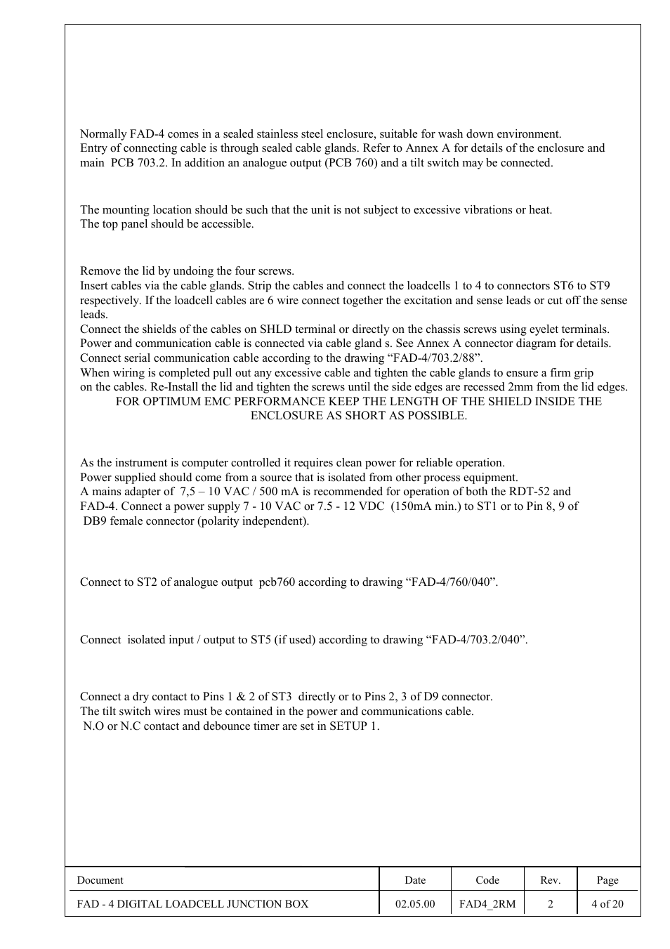 Flintec, 2hardware description – installation | Flintec FAD-4 User Manual | Page 4 / 26