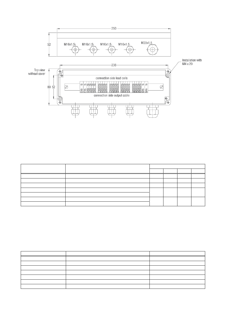 Electrical connections, Load cell cable connection, Output cable connection | Flintec KAEX-4 User Manual | Page 3 / 4