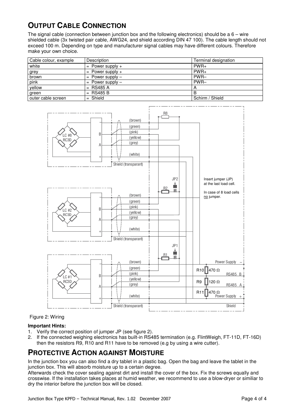 Utput, Able, Onnection | Rotective, Ction against, Oisture | Flintec KPFD-8 User Manual | Page 4 / 4