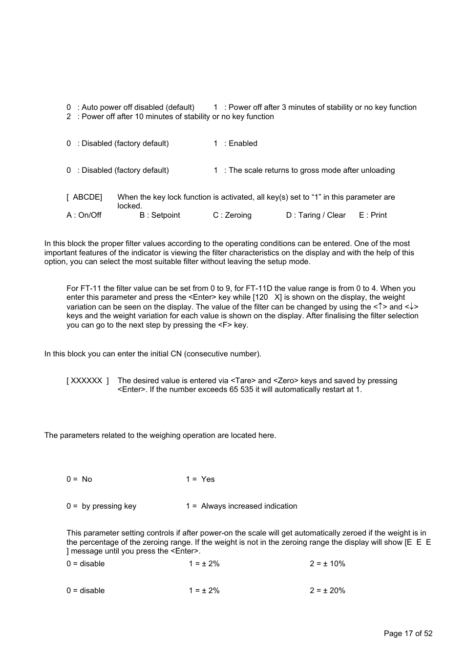 ] filter, ] entries, Scale parameters [2--] scale block | ] set up | Flintec FT-11D User Manual | Page 17 / 52