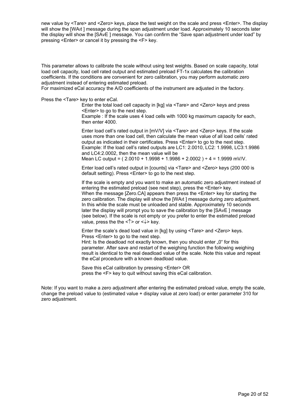313 ] ecal (electronic calibration), Rt.out, Save | Flintec FT-11D User Manual | Page 20 / 52