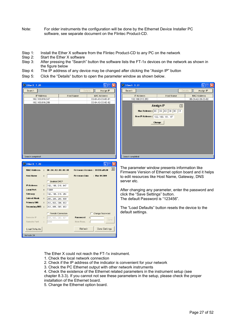 Setup by ether x software, Frequently asked questions (faq) | Flintec FT-11D User Manual | Page 27 / 52