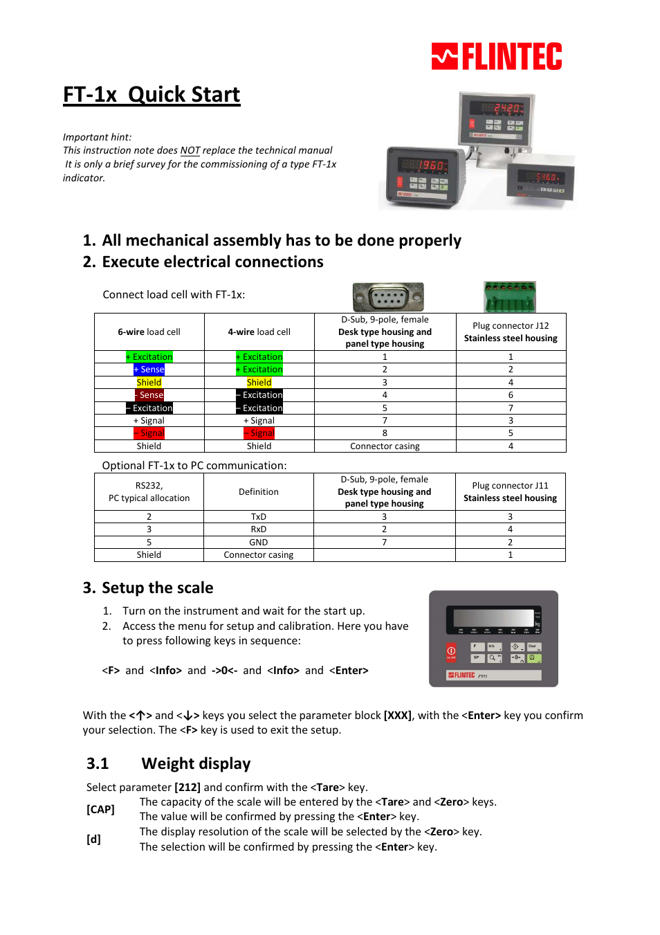 Flintec FT-12 Quick Start User Manual | 2 pages