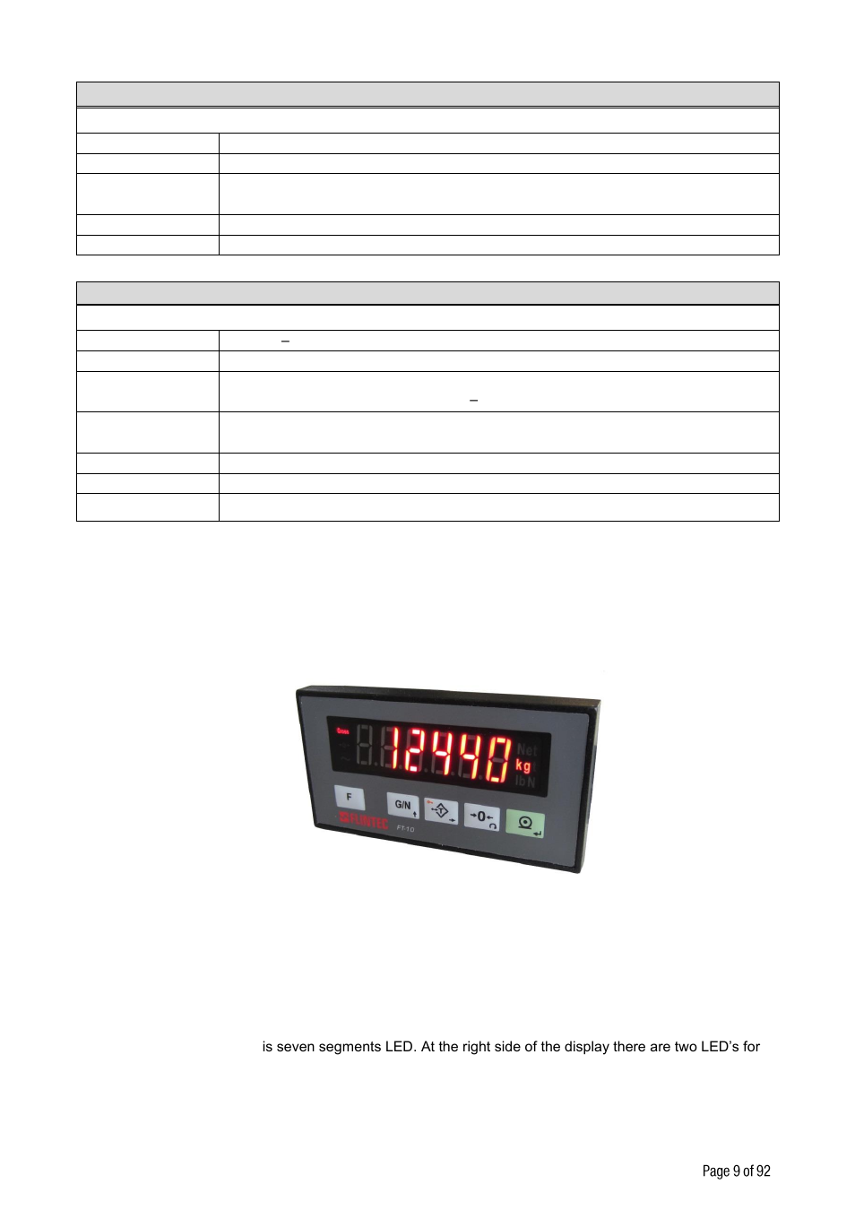 4 the front view and key functions, 1 display | Flintec FT-10xx User Manual | Page 10 / 82