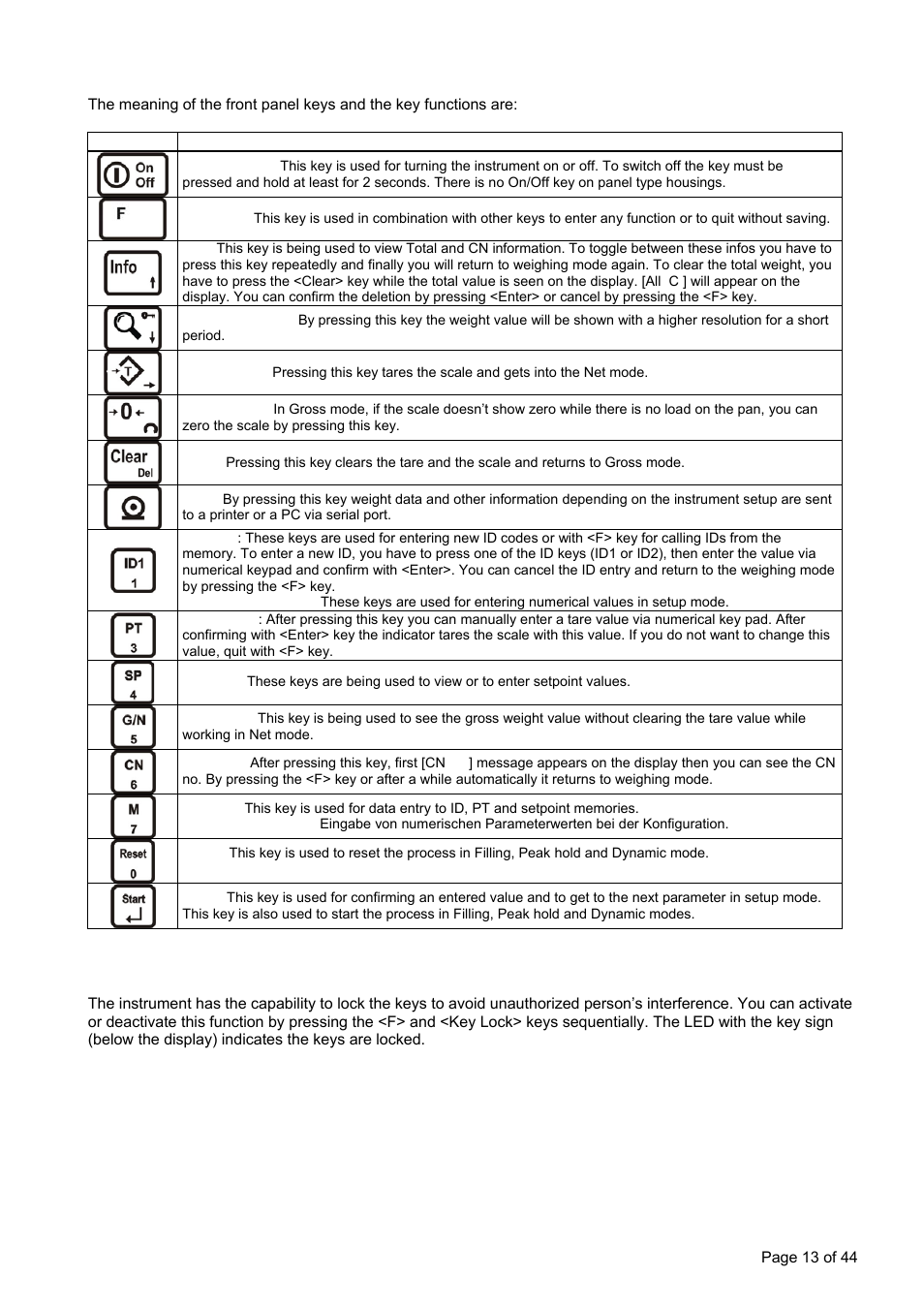 2 keypad, 3 key lock | Flintec FT-12 Manual User Manual | Page 13 / 44