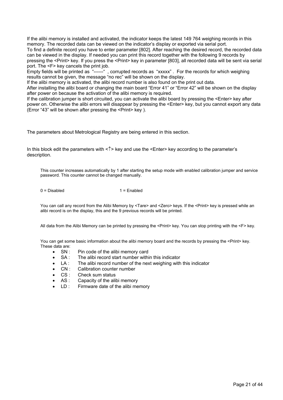 ] metrological data block, ] legal metrological records | Flintec FT-12 Manual User Manual | Page 21 / 44