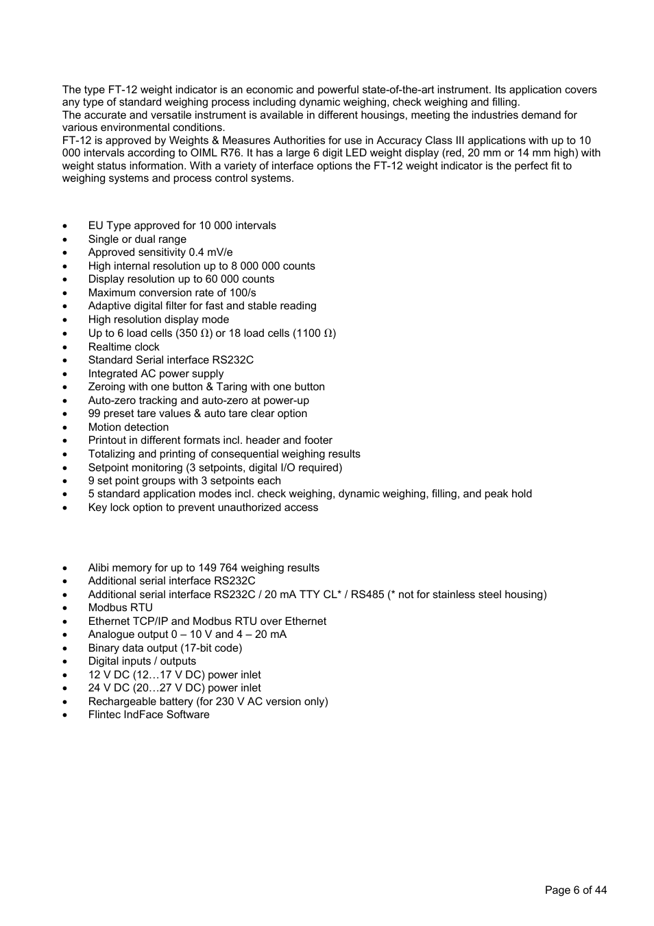 1 key features, 2 available options and accessoires, Verview | Flintec FT-12 Manual User Manual | Page 6 / 44