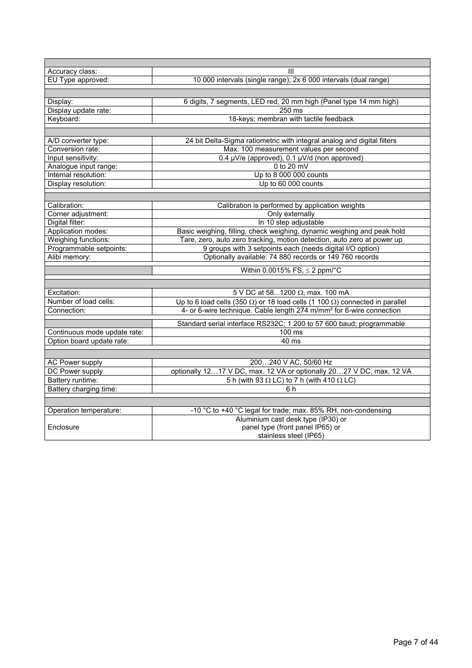 3 technical specifications | Flintec FT-12 Manual User Manual | Page 7 / 44
