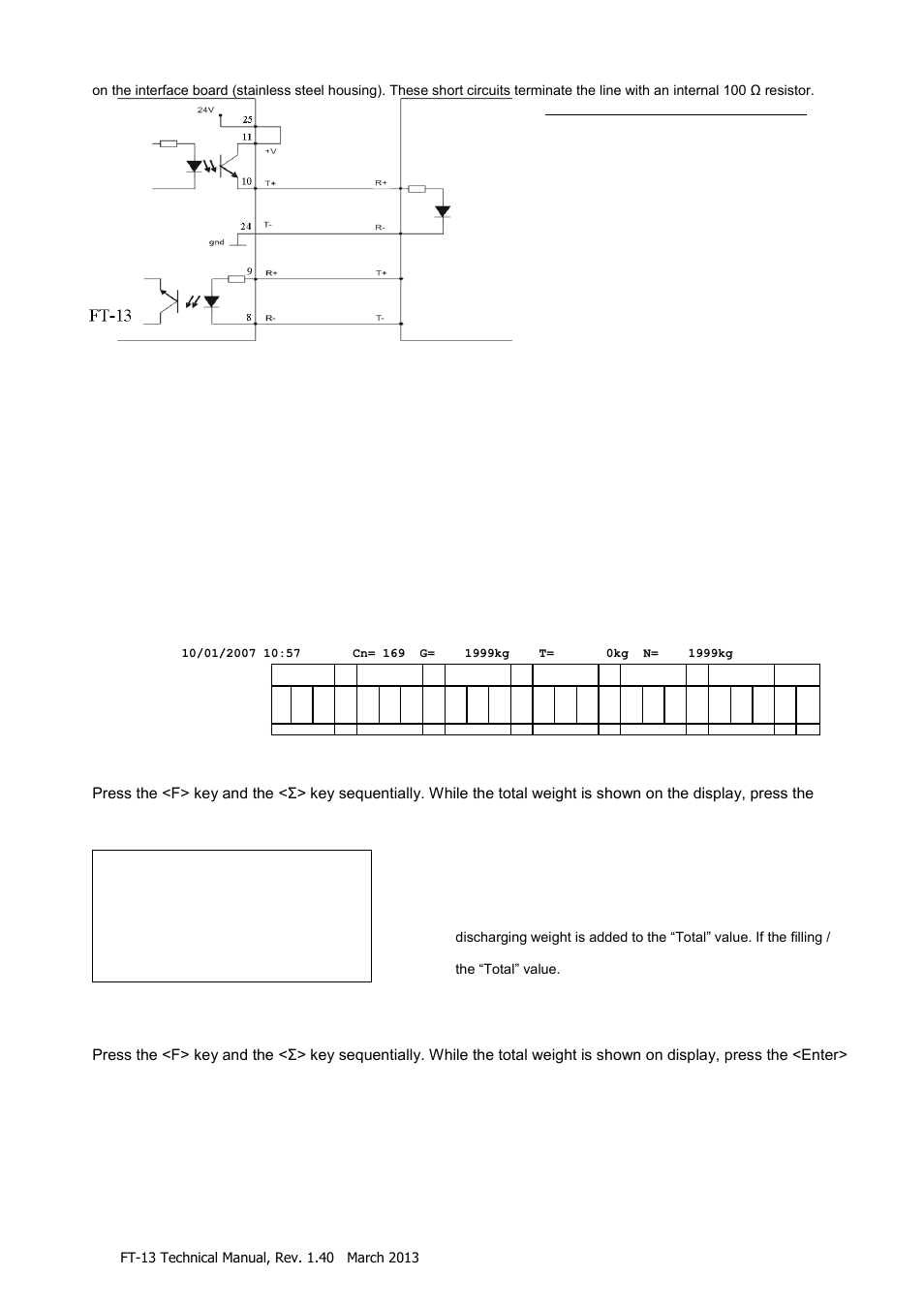 Continuous output mode, Host mode, Print mode | 3 continuous output mode, 4 host mode, 5 print mode, Data output after filling cycle, Total report, Batch report, Page 35 of 56 | Flintec FT-13 User Manual | Page 35 / 56