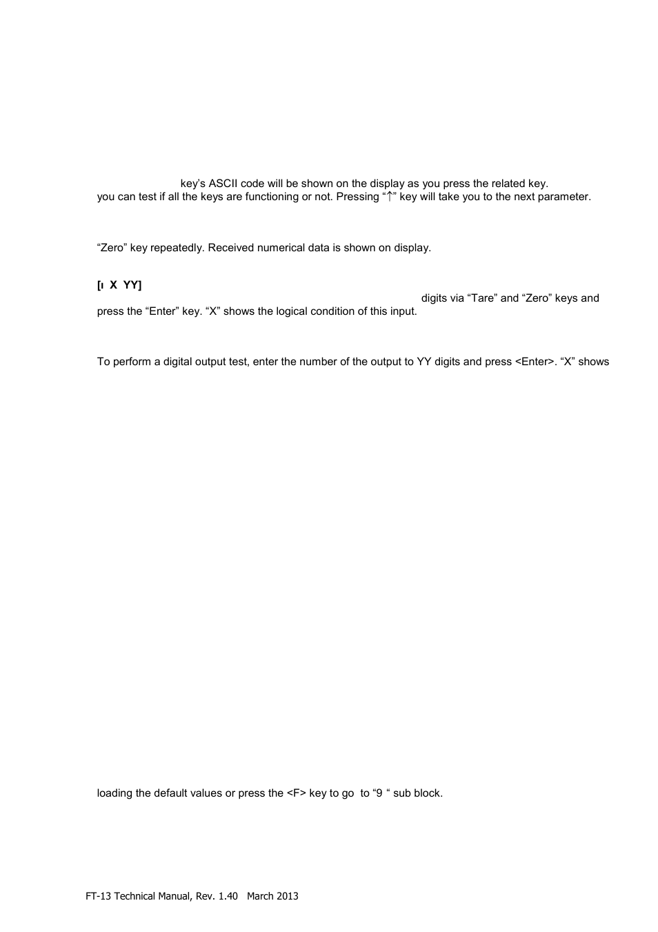 Diagnostics, ] diagnostics, ] tests | ] serial numbers, ] printing parameter values | Flintec FT-13 User Manual | Page 43 / 56