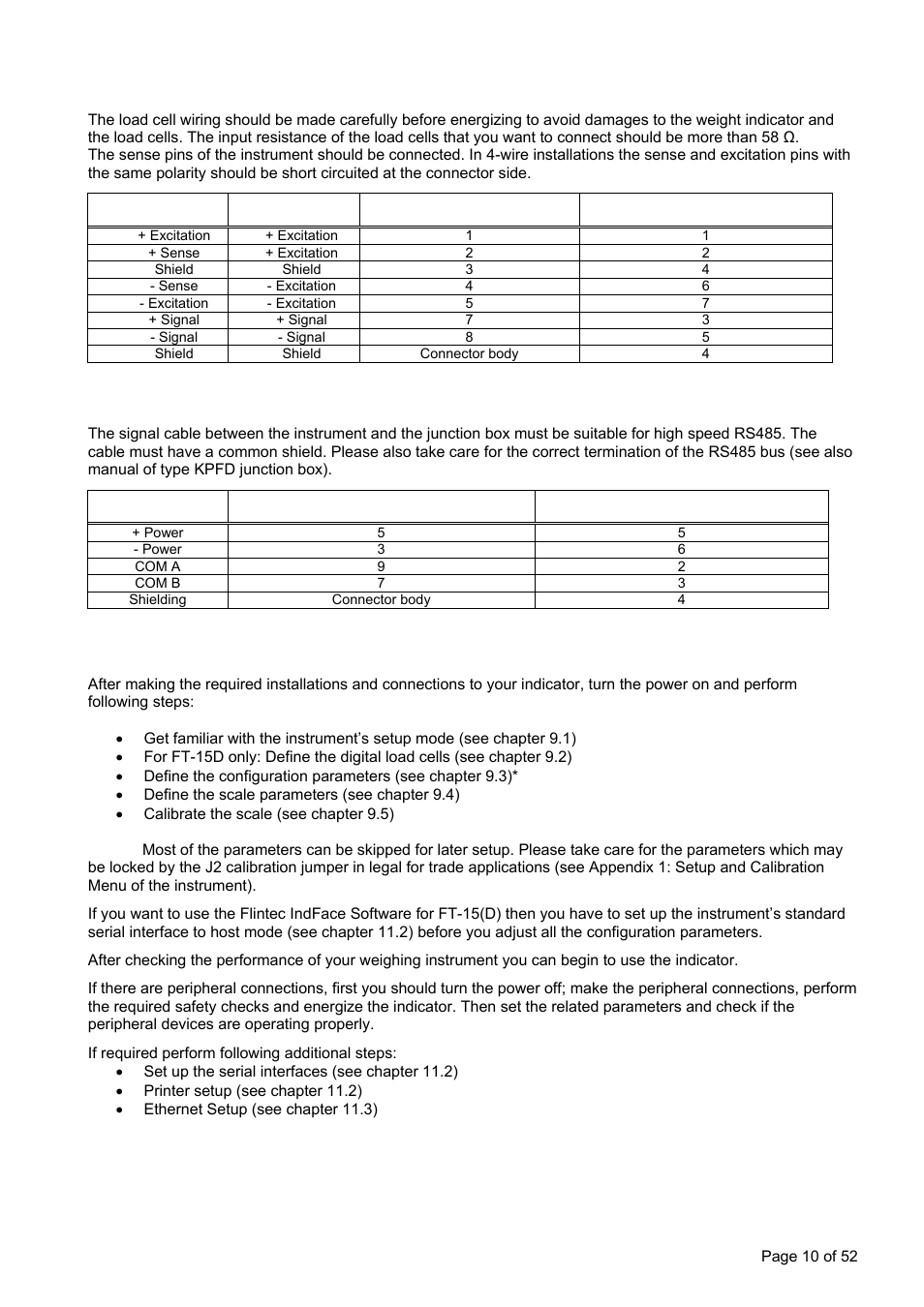 3 commissioning, 2 standard load cell connection (for ft-15 only), 3 digital load cell connection (for ft-15d only) | Flintec FT-15D User Manual | Page 10 / 52