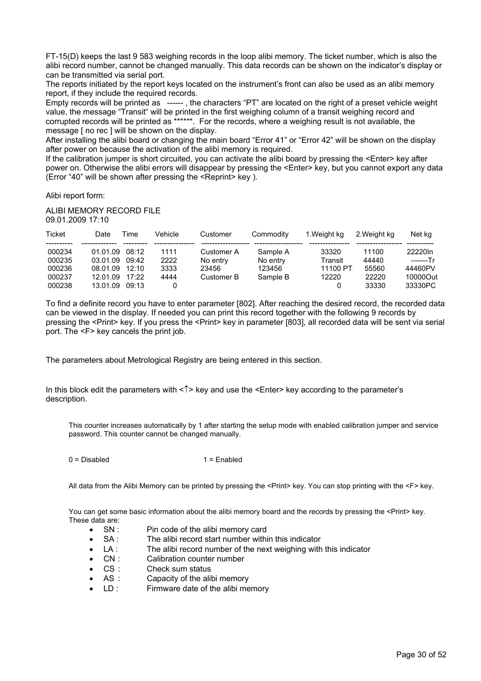 10 a, ] metrological data block, ] legal metrological records | Libi, Emory and, Egal, Etrological, Ecords | Flintec FT-15D User Manual | Page 30 / 52