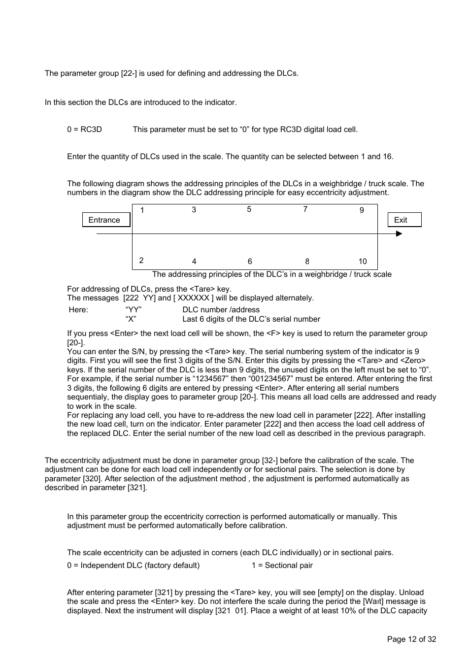 1 digital load cell addressing, 2 eccentricity adjustment, Defining the digital load cells (for ft-16d only) | Digital load cell addressing, Eccentricity adjustment, ] dlc configuration block, ] dlc eccentricity adjustment block | Flintec FT-16D V.1.21 User Manual | Page 12 / 32