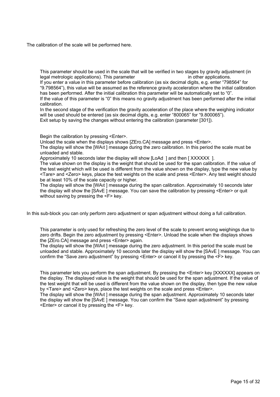 5 scale calibration, Scale calibration, 5 scale calibration [3--] calibration block | ] calibration, ] adjustment | Flintec FT-16D V.1.21 User Manual | Page 15 / 32