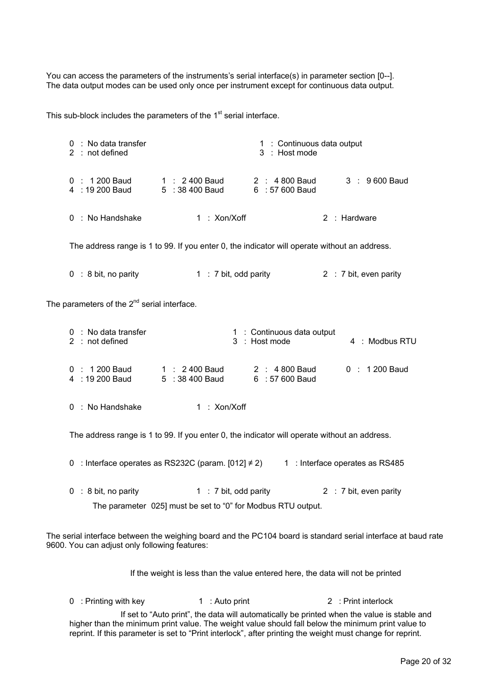5 setup, Setup, ] interface block | ] serial interface 1, ] serial interface 2, ] weight data transfer | Flintec FT-16D V.1.21 User Manual | Page 20 / 32