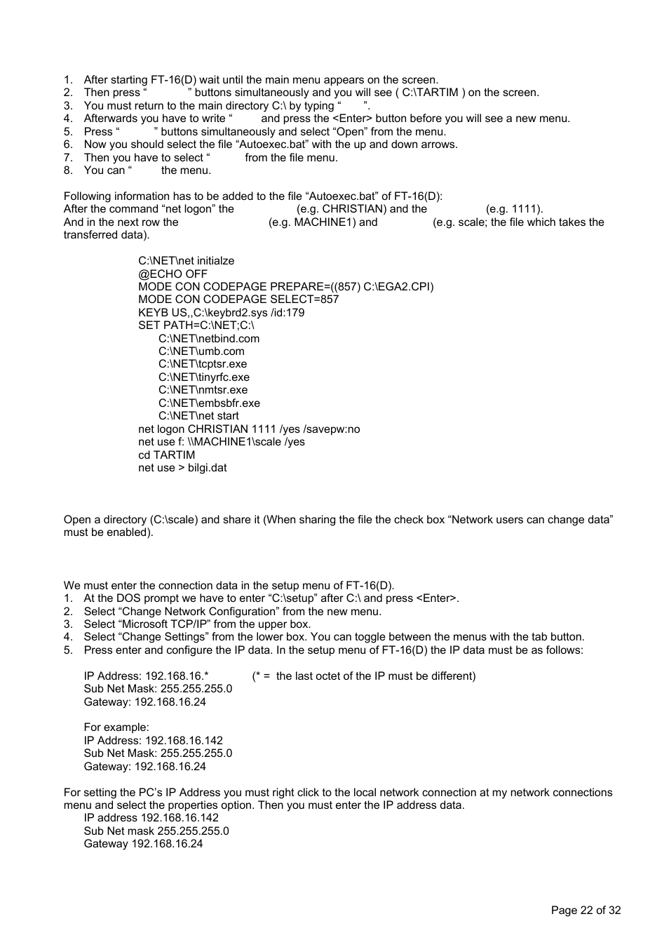 2 setup, Setup | Flintec FT-16D V.1.21 User Manual | Page 22 / 32